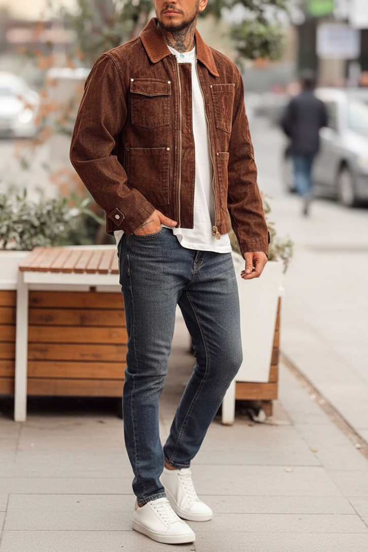 Βελούδινο Jacket Διπλού Χρώματος με Pocket Detail – Καφέ