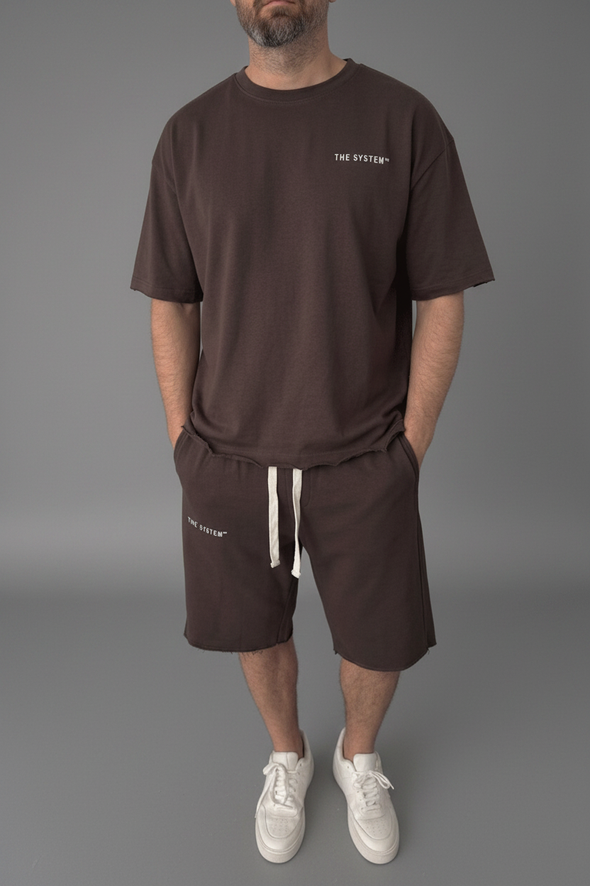 Σετ Off The System – Oversized T-shirt & Shorts-Καφέ