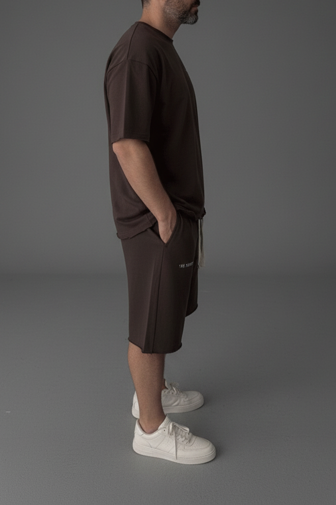 Σετ Off The System – Oversized T-shirt & Shorts-Καφέ