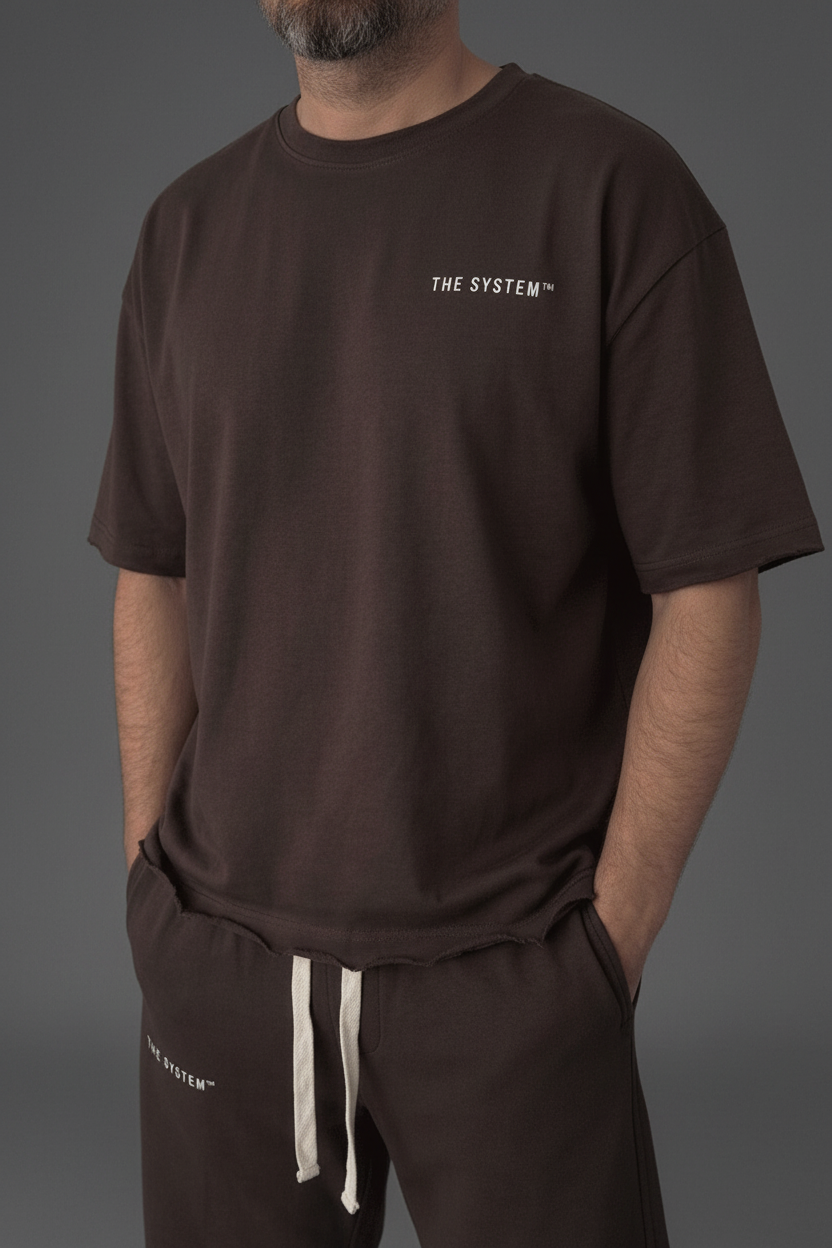Σετ Off The System – Oversized T-shirt & Shorts-Καφέ