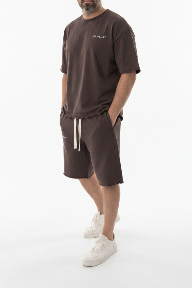 Σετ Off The System – Oversized T-shirt & Shorts-Καφέ