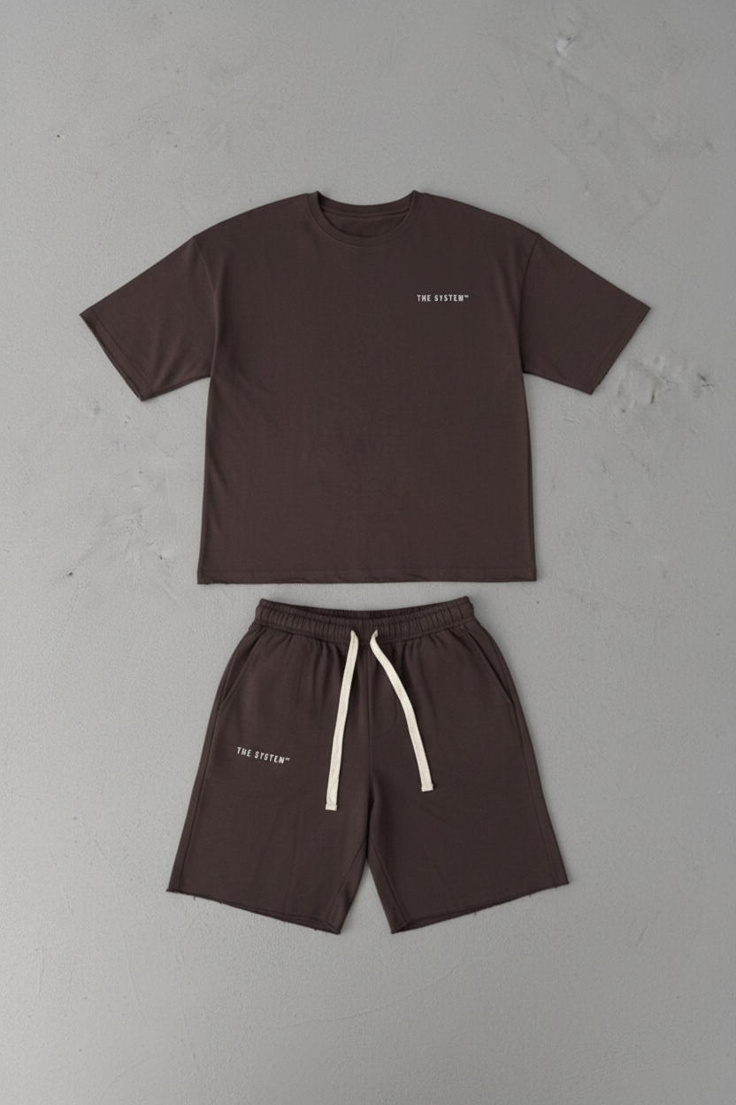 Σετ Off The System – Oversized T-shirt & Shorts-Καφέ