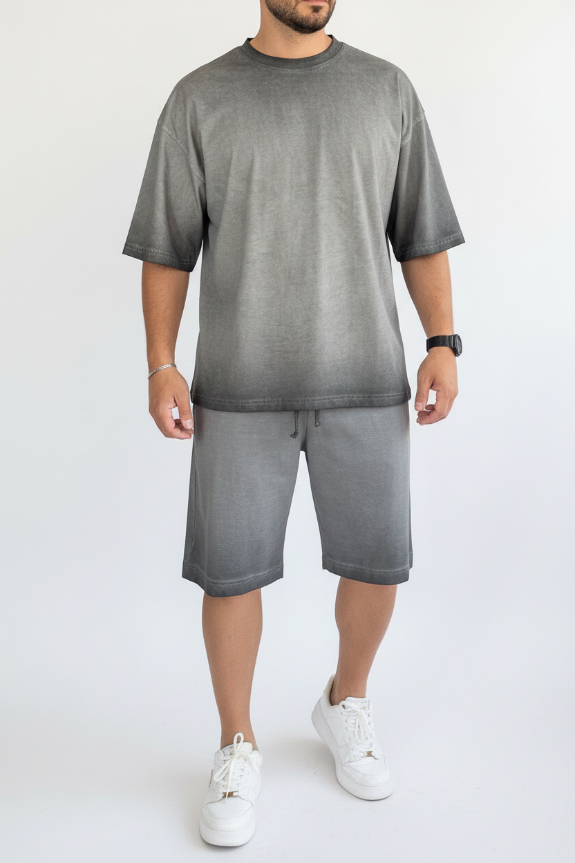 Basic Oversized Σετ Acid Wash – Ξεβαμμένο Γκρι