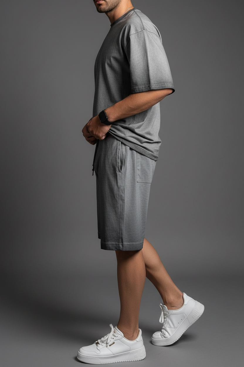 Basic Oversized Σετ Acid Wash – Ξεβαμμένο Γκρι