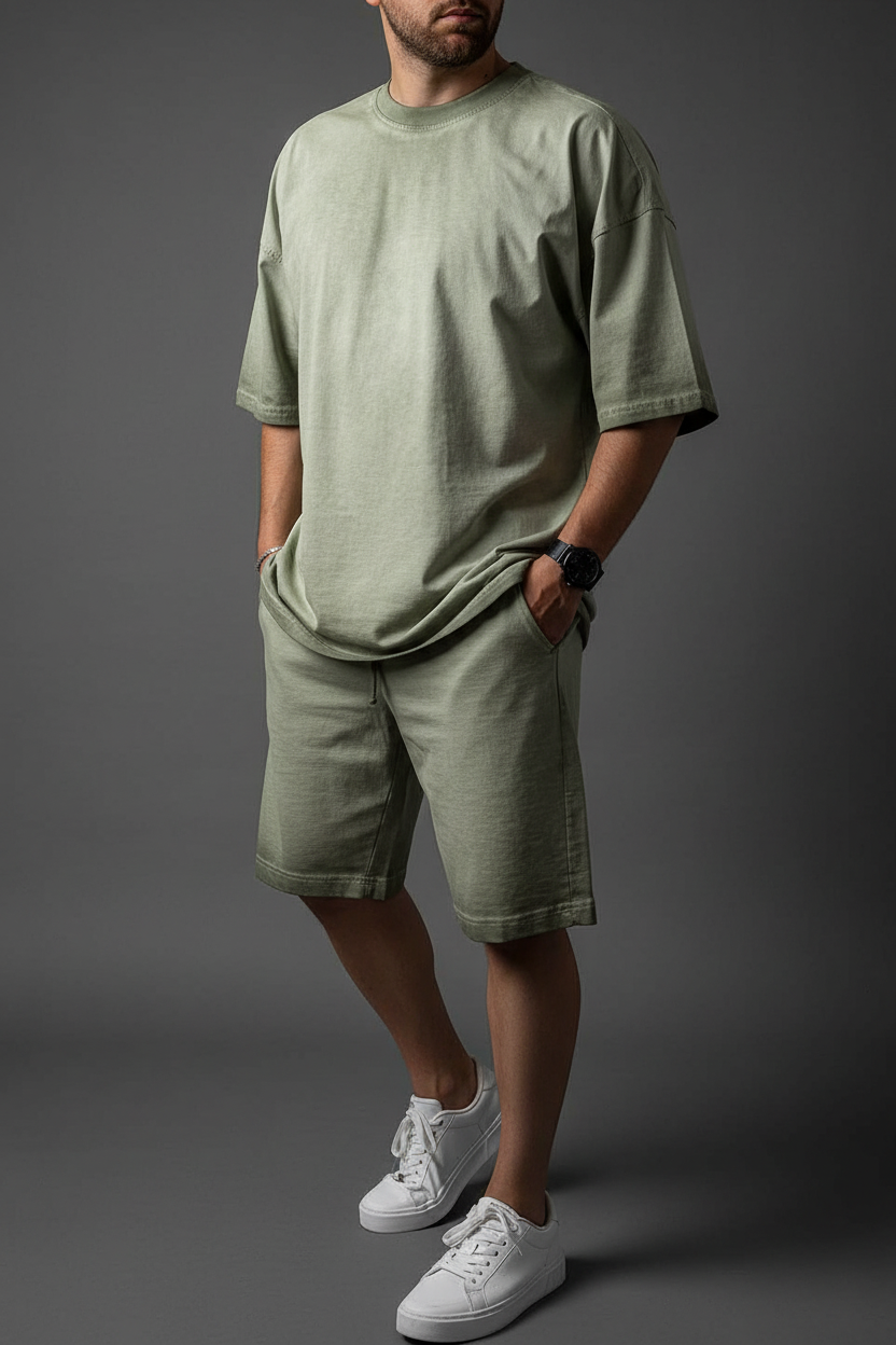 Basic Oversized Σετ Acid Wash – Ξεβαμμένο Πράσινο