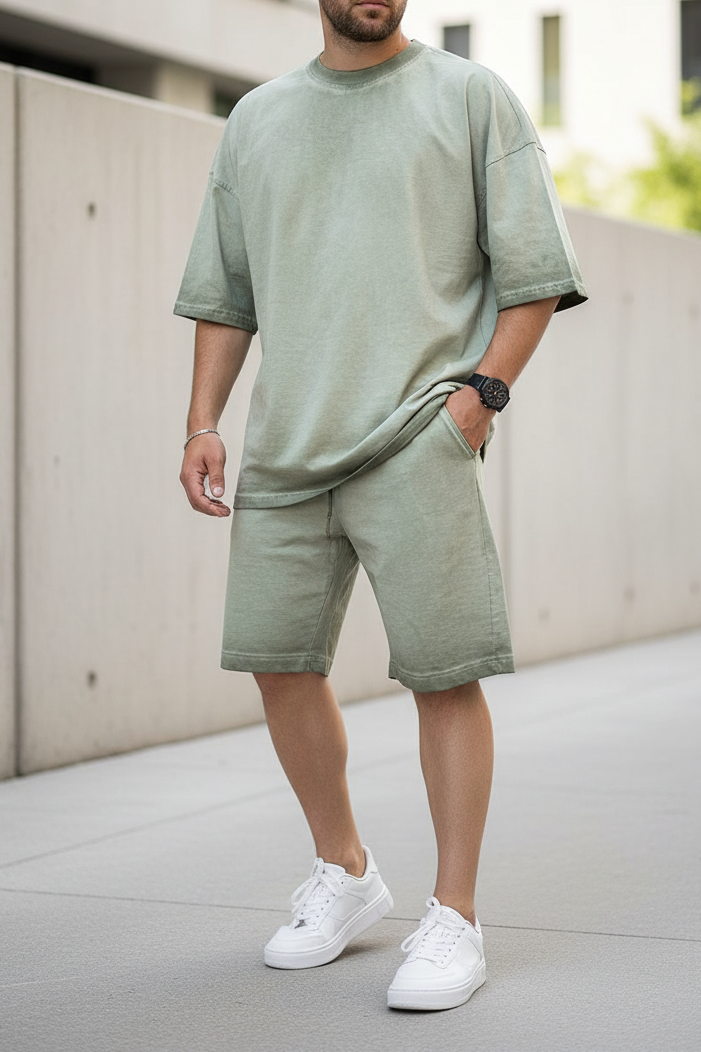 Basic Oversized Σετ Acid Wash – Ξεβαμμένο Πράσινο