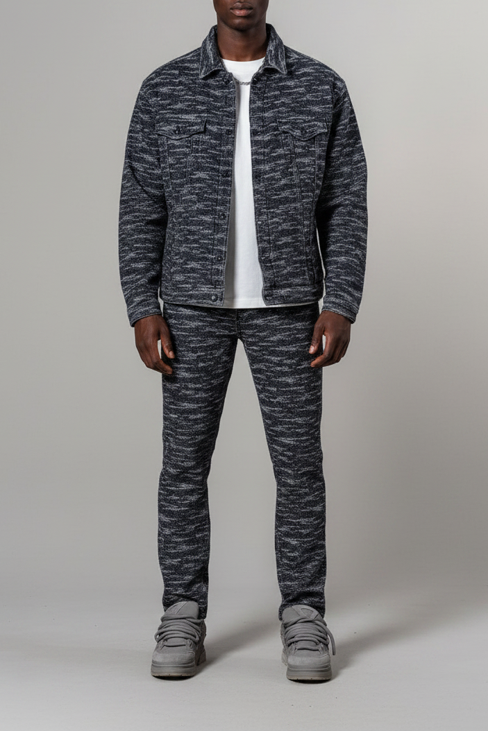 Signature Textured Denim Σετ – Μαύρο-Γκρι