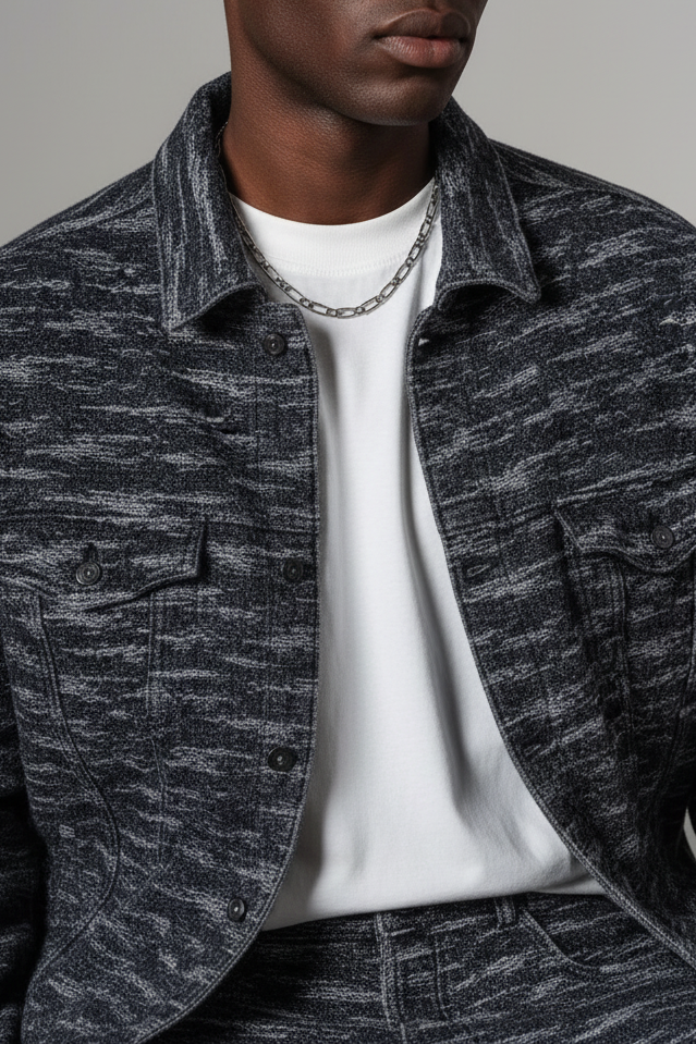 Signature Textured Denim Σετ – Μαύρο-Γκρι
