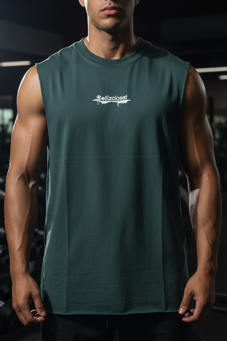 Αμάνικο T-shirt με Premium Κέντημα ellizcloset – Relaxed Fit-Πράσινο