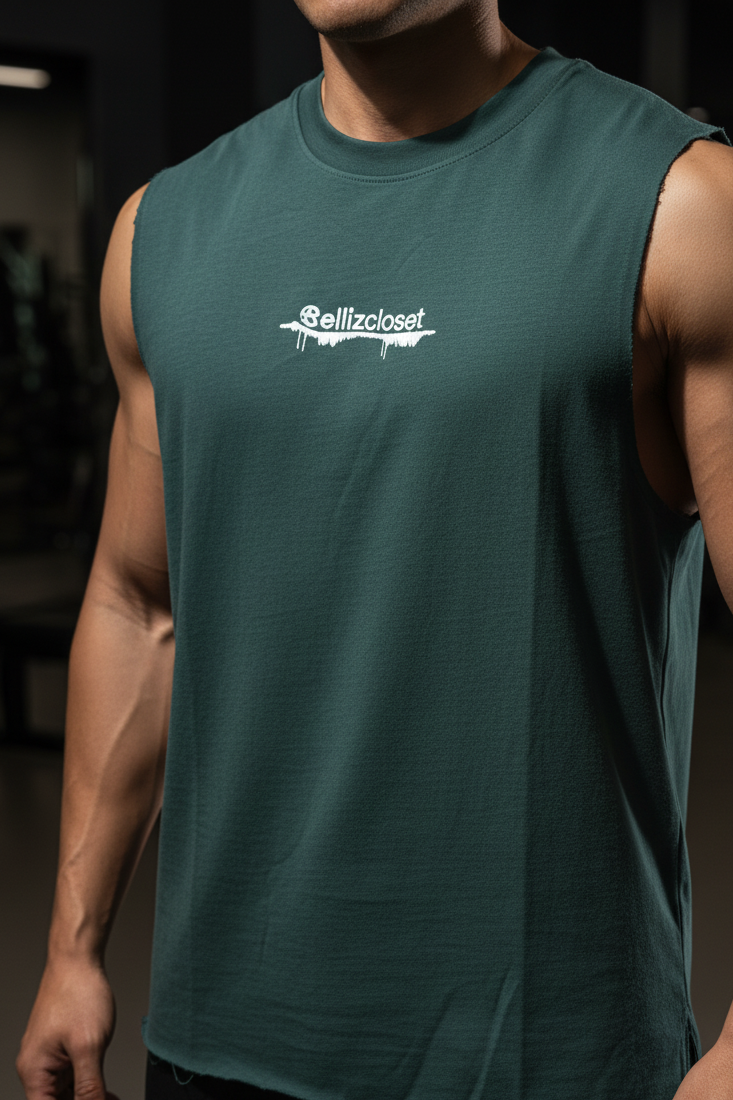 Αμάνικο T-shirt με Premium Κέντημα ellizcloset – Relaxed Fit-Πράσινο