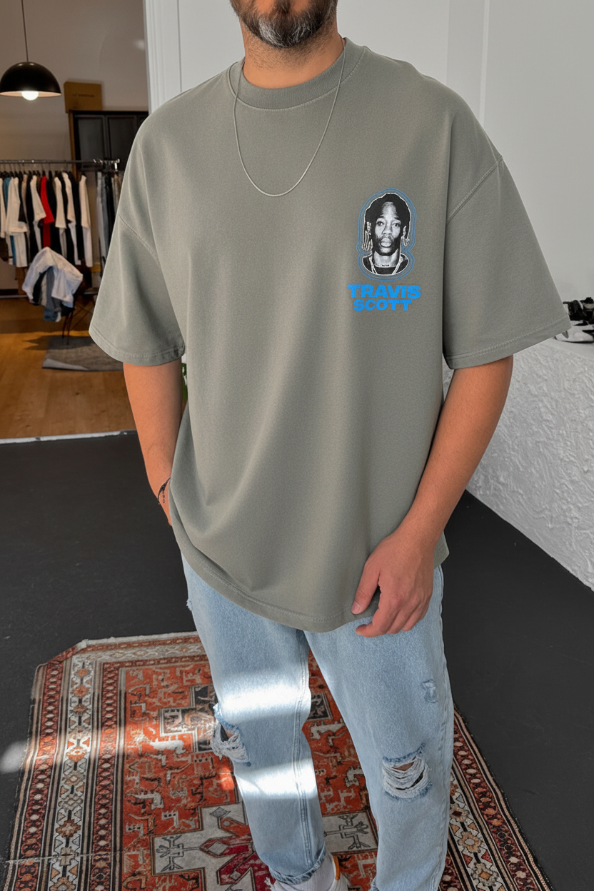 Oversized T-Shirt με Τύπωμα  TRAVIS SCOTT – ΓΚΡΙ