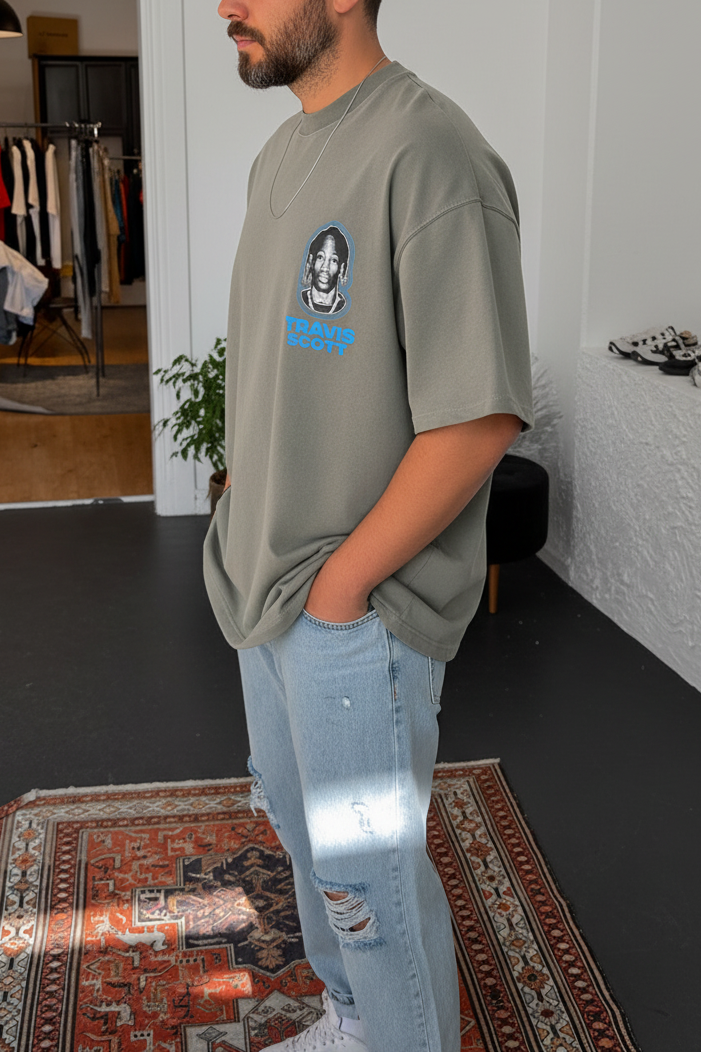 Oversized T-Shirt με Τύπωμα  TRAVIS SCOTT – ΓΚΡΙ