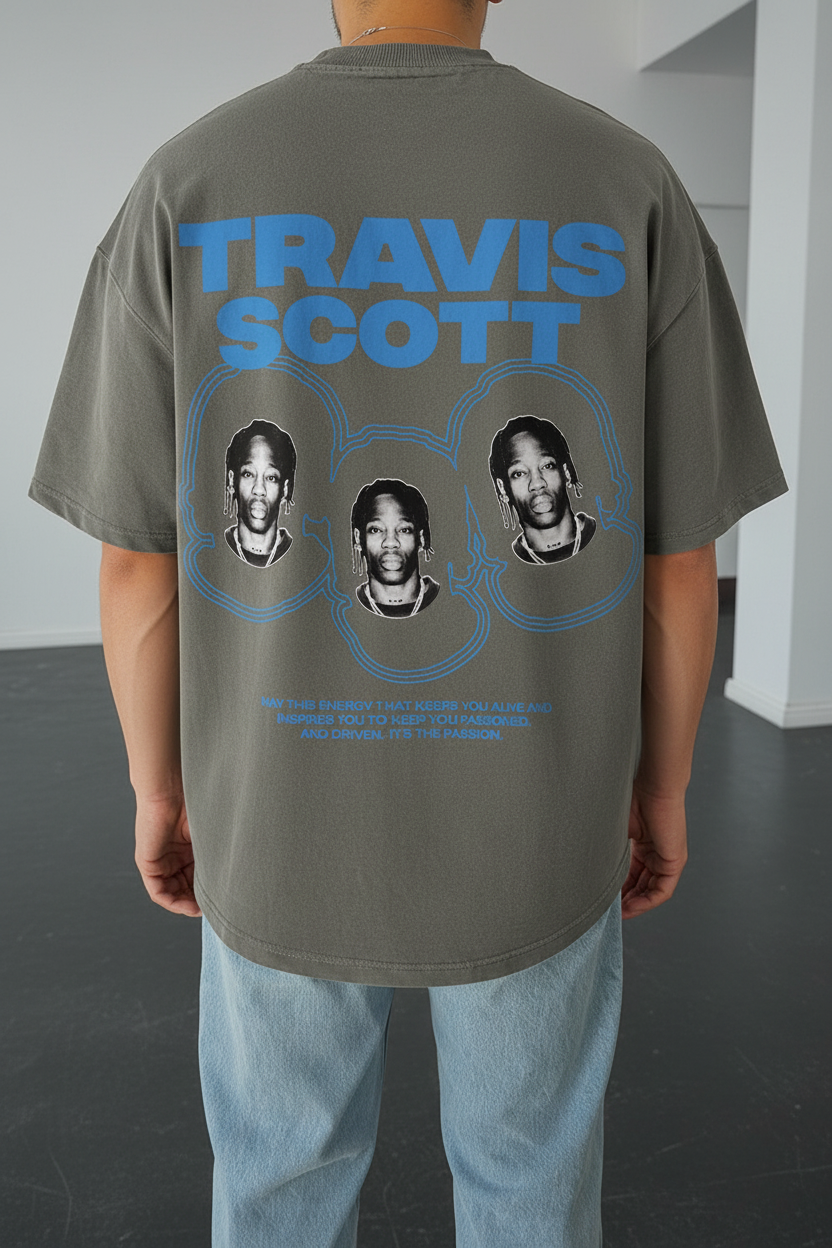 Oversized T-Shirt με Τύπωμα  TRAVIS SCOTT – ΓΚΡΙ