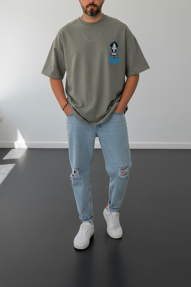Oversized T-Shirt με Τύπωμα  TRAVIS SCOTT – ΓΚΡΙ