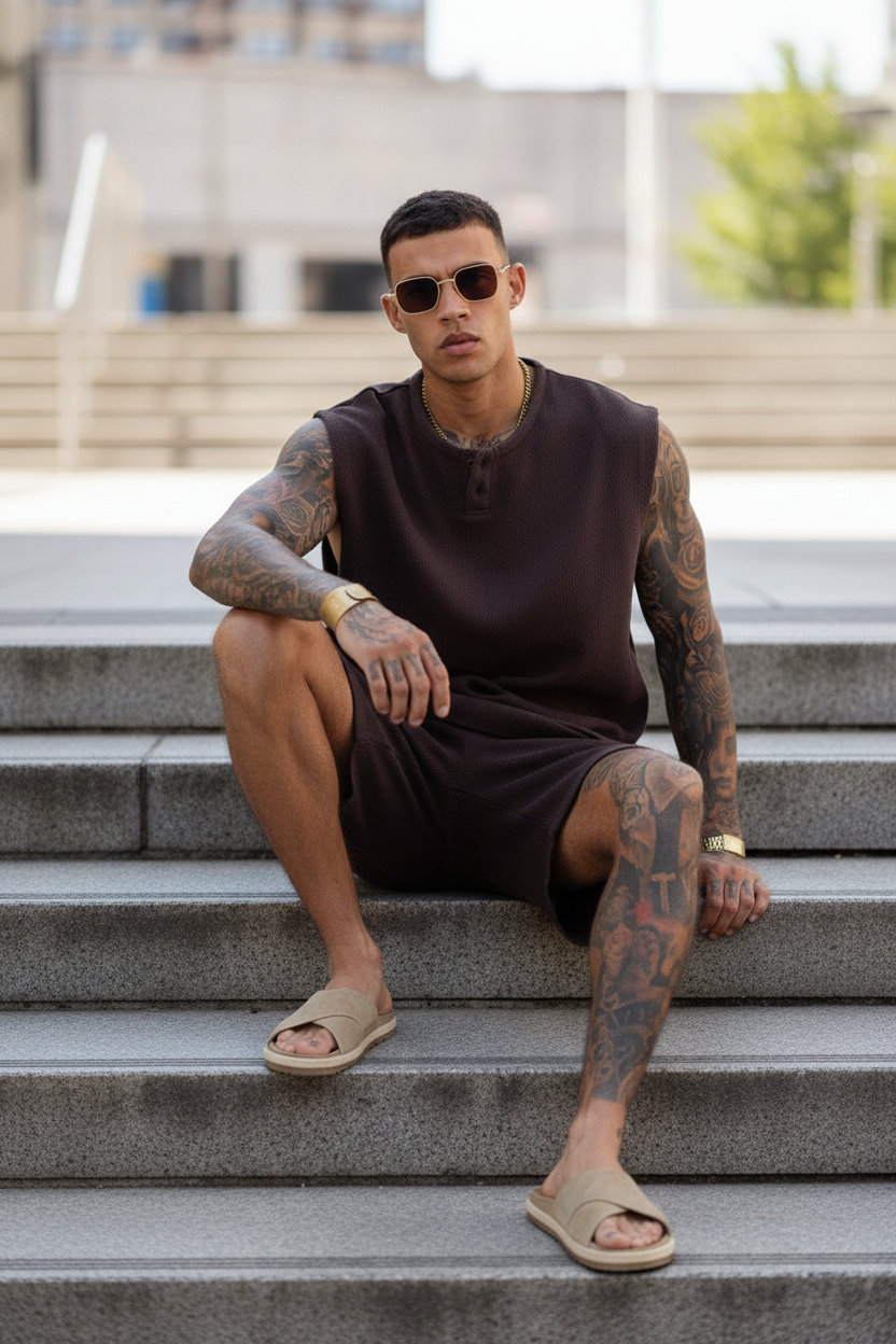 Σετ Co-ord Canvas Sleeveless Studio – Καφέ