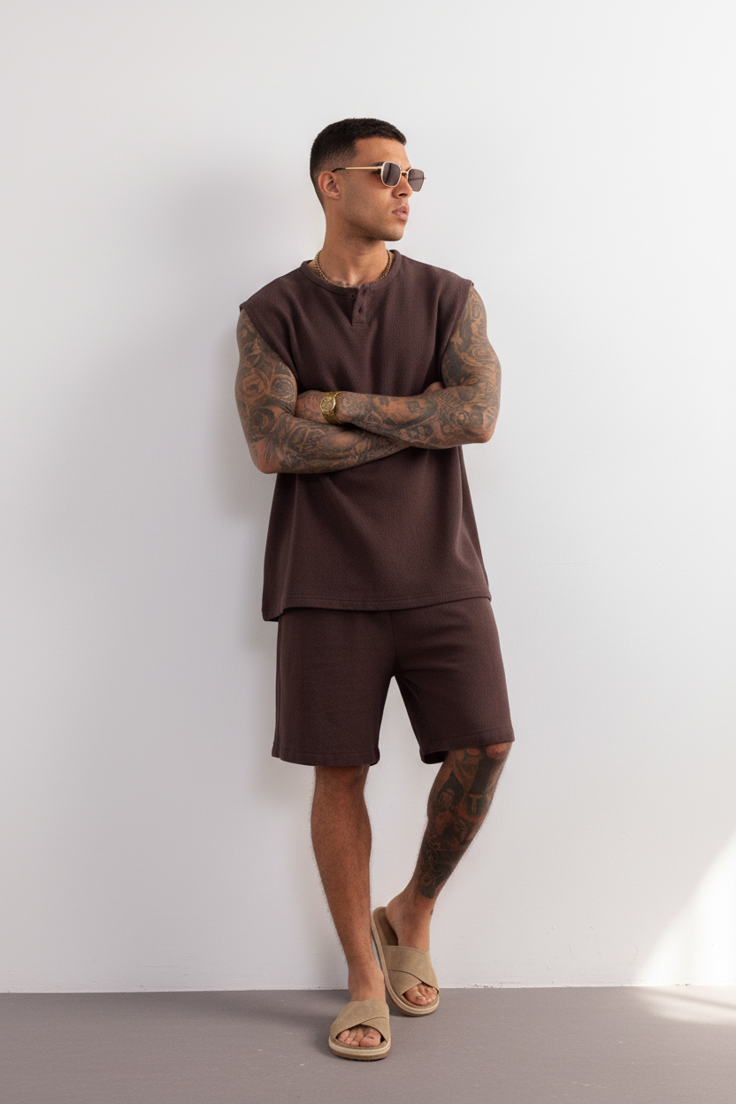 Σετ Co-ord Canvas Sleeveless Studio – Καφέ