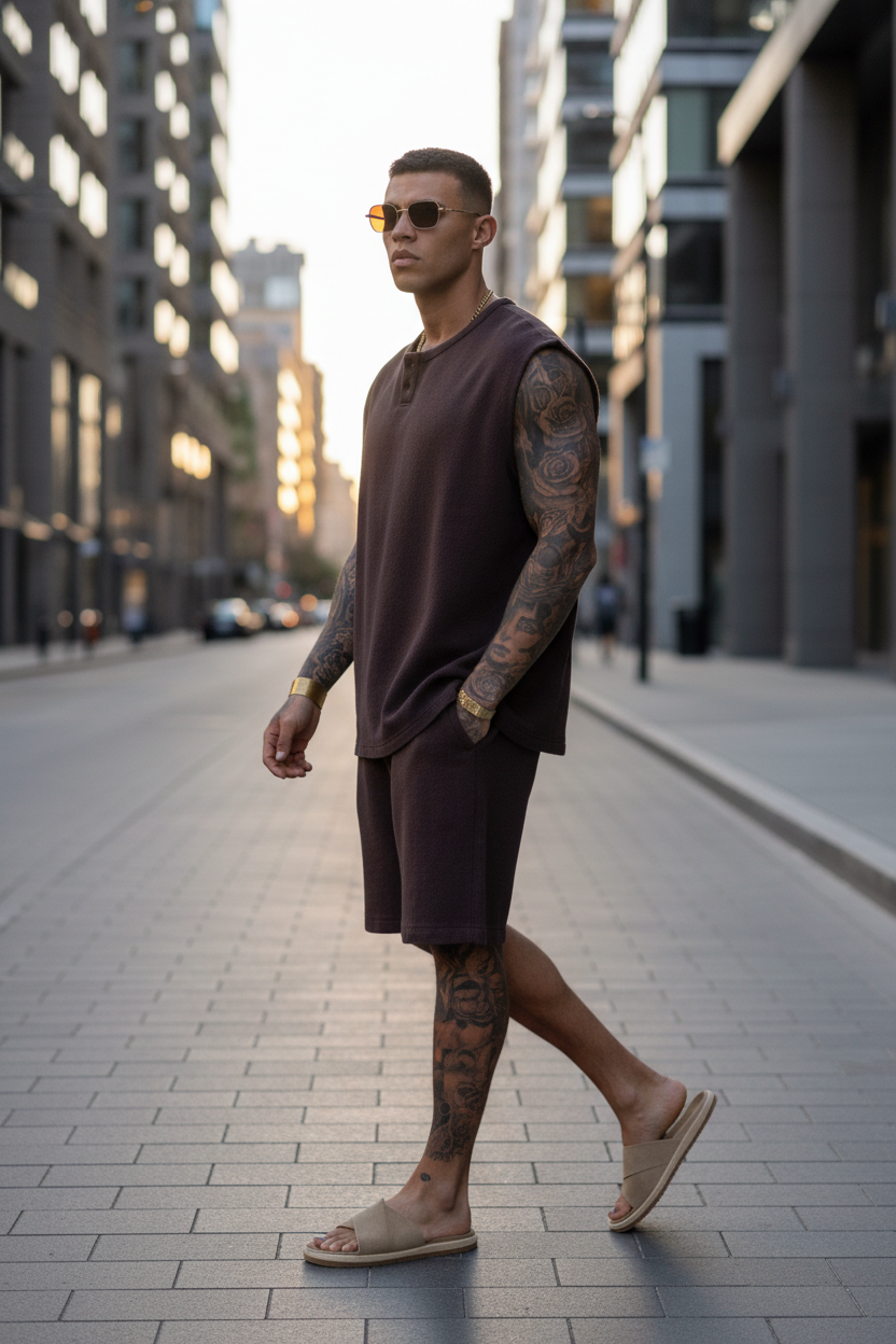 Σετ Co-ord Canvas Sleeveless Studio – Καφέ