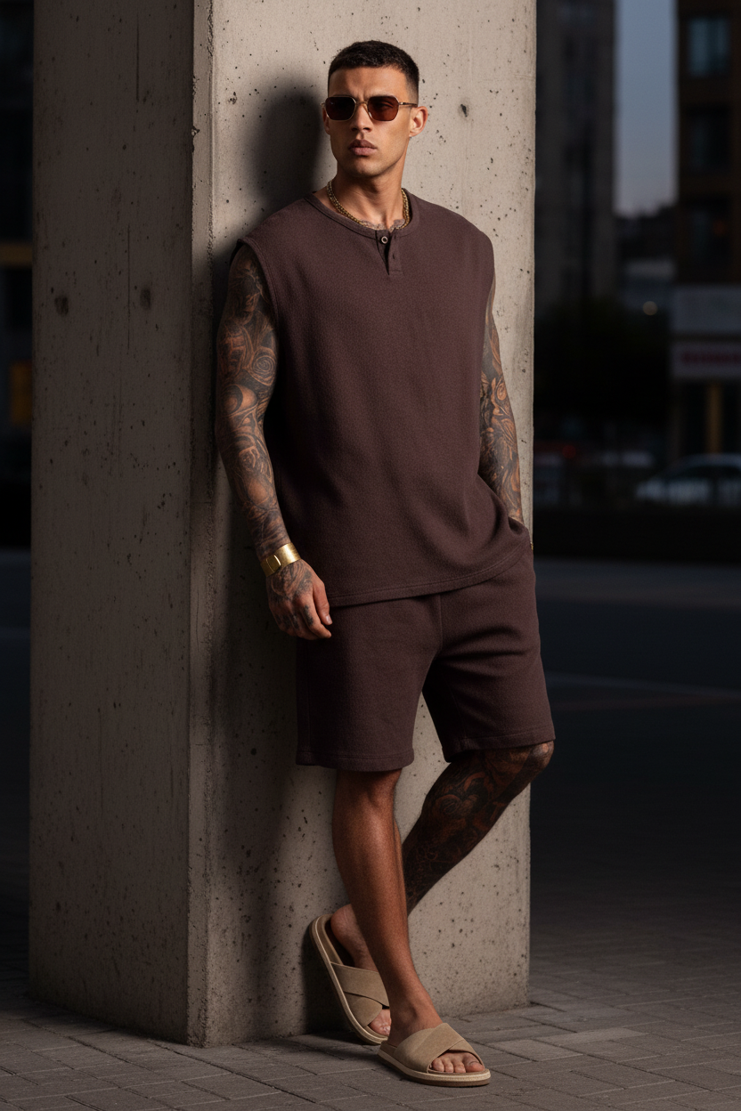 Σετ Co-ord Canvas Sleeveless Studio – Καφέ