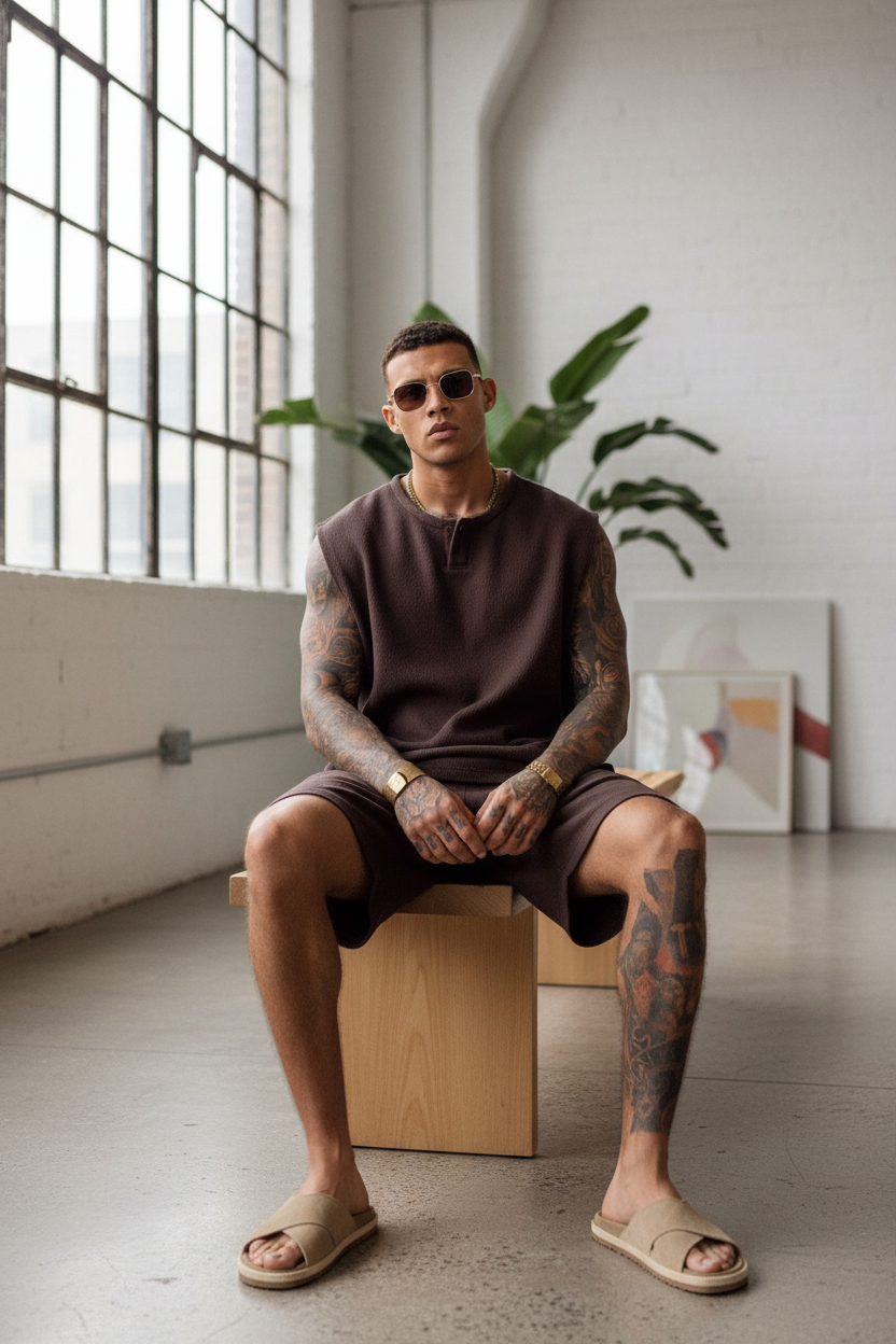 Σετ Co-ord Canvas Sleeveless Studio – Καφέ
