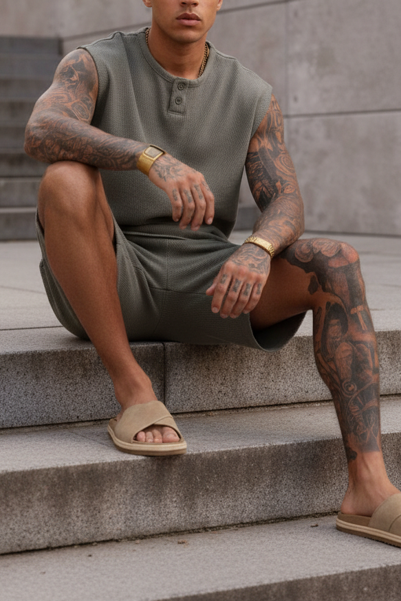 Σετ Co-ord Canvas Sleeveless Studio – Χακί