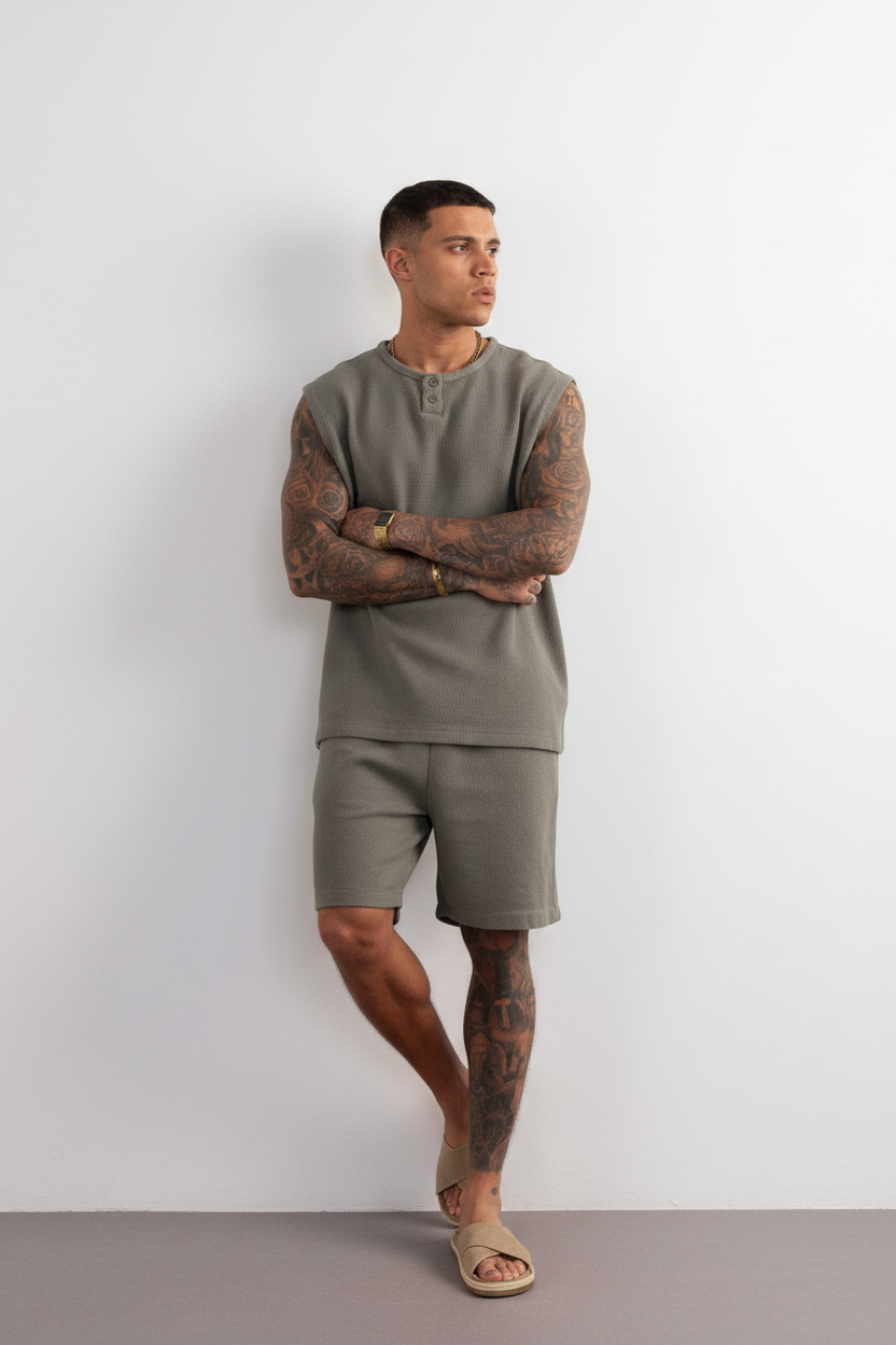 Σετ Co-ord Canvas Sleeveless Studio – Χακί