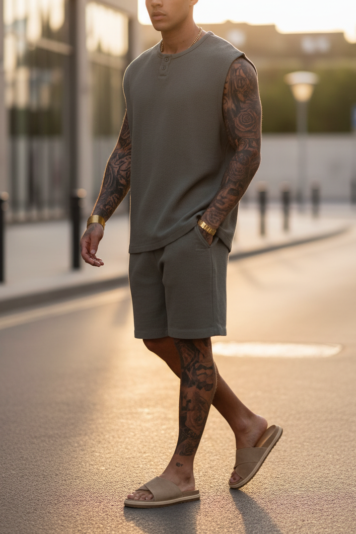 Σετ Co-ord Canvas Sleeveless Studio – Χακί