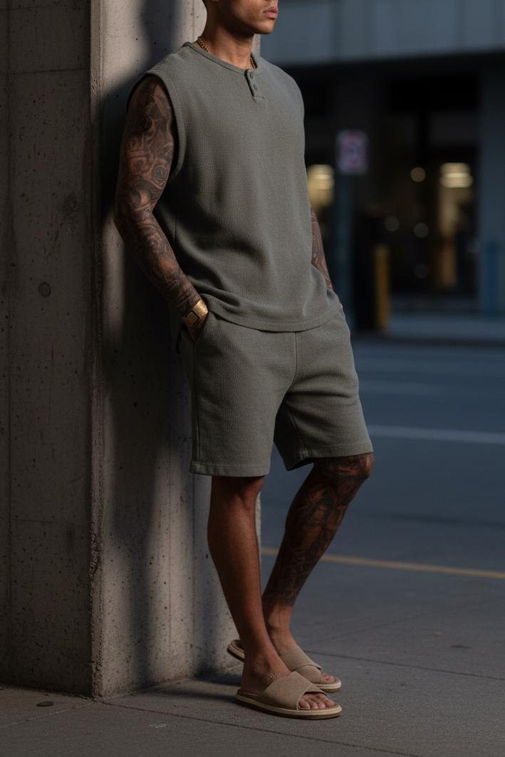 Σετ Co-ord Canvas Sleeveless Studio – Χακί