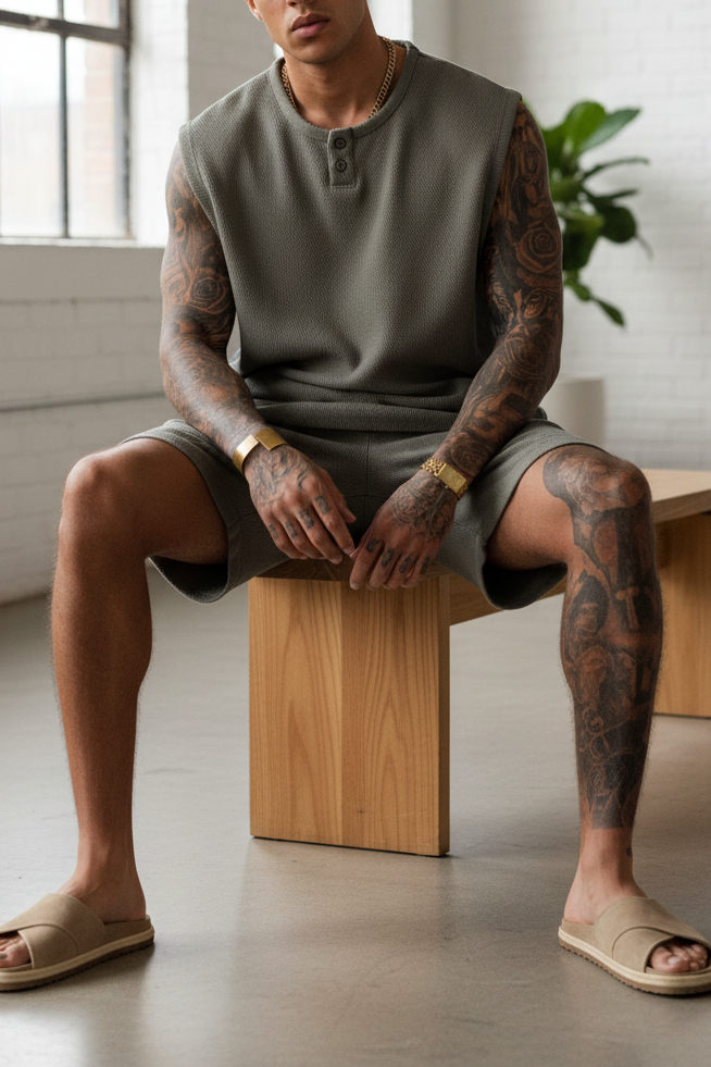 Σετ Co-ord Canvas Sleeveless Studio – Χακί
