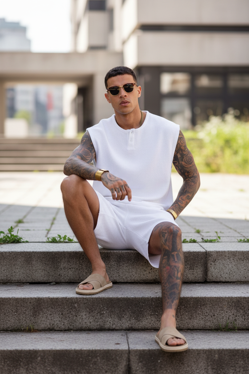 Σετ Co-ord Canvas Sleeveless Studio – Λευκό
