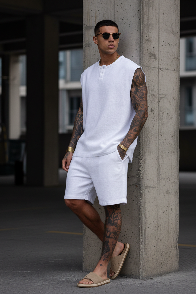 Σετ Co-ord Canvas Sleeveless Studio – Λευκό