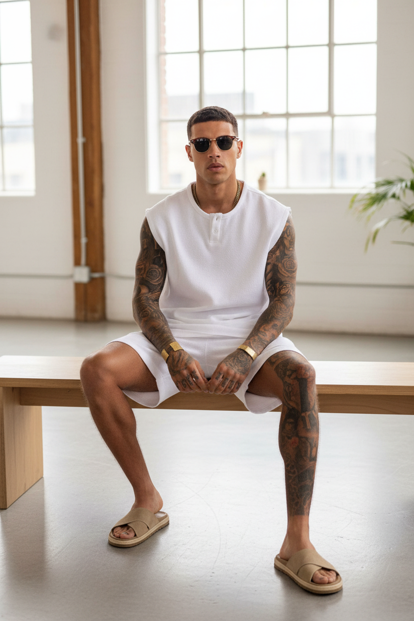 Σετ Co-ord Canvas Sleeveless Studio – Λευκό