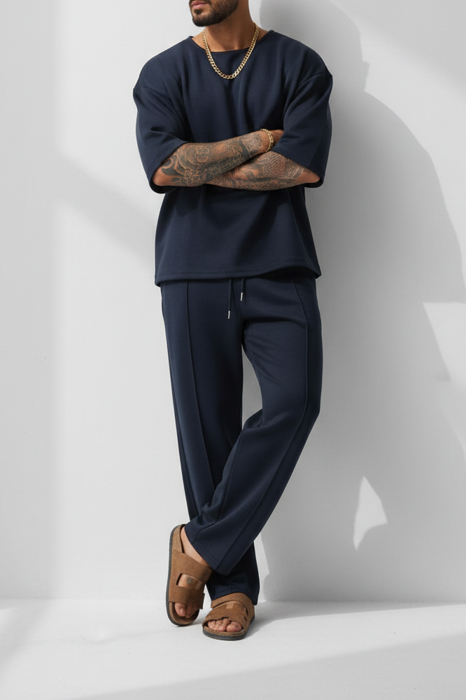 Minimal Co-Ord Set Jogger και 3/4 Μπλούζα με Ελαστικό Ύφασμα – Μπλε