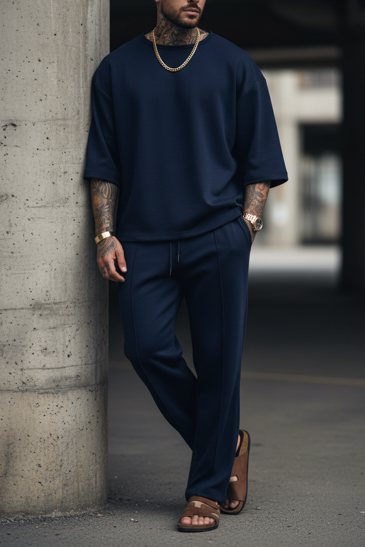 Minimal Co-Ord Set Jogger και 3/4 Μπλούζα με Ελαστικό Ύφασμα – Μπλε