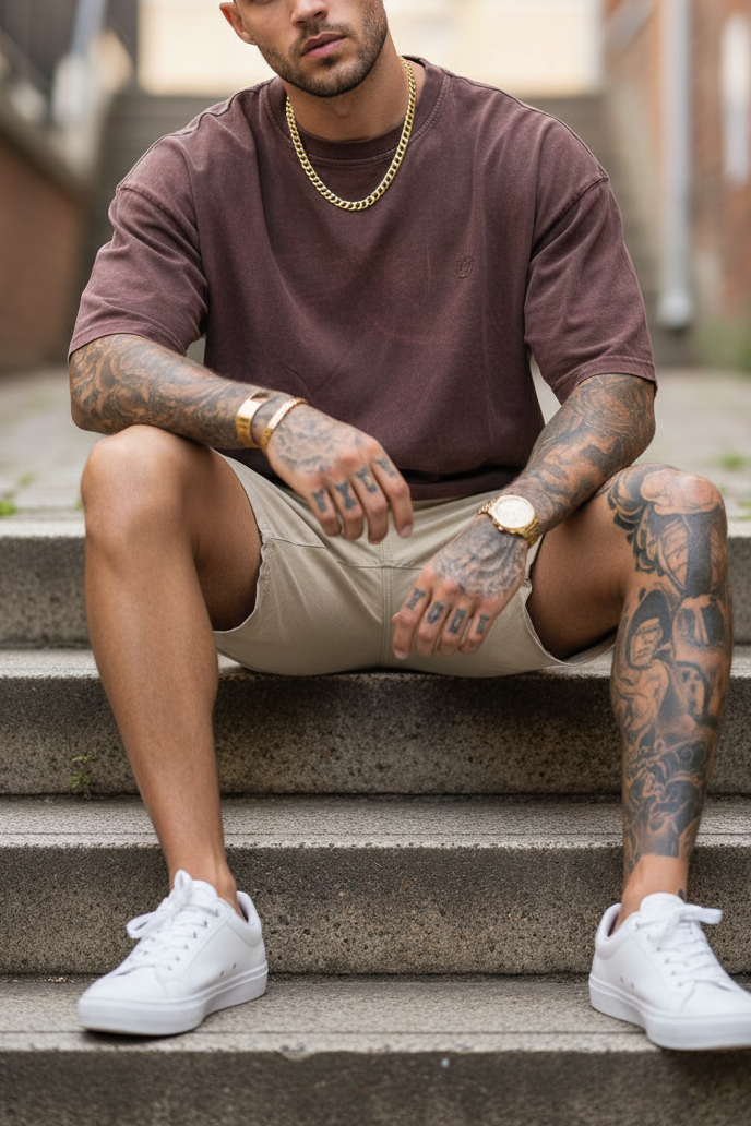 Basic Oversized Crop T-shirt Με Κέντημα- Washed Καφέ