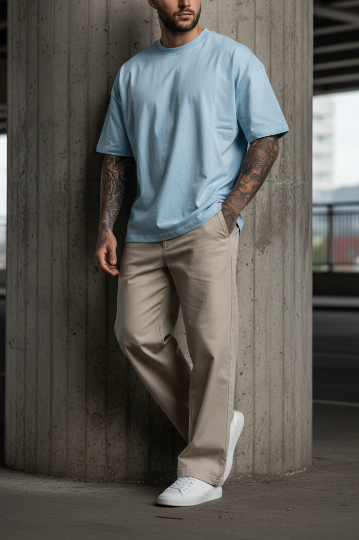Basic Oversized T-shirt Με Κέντημα - Γαλάζιο