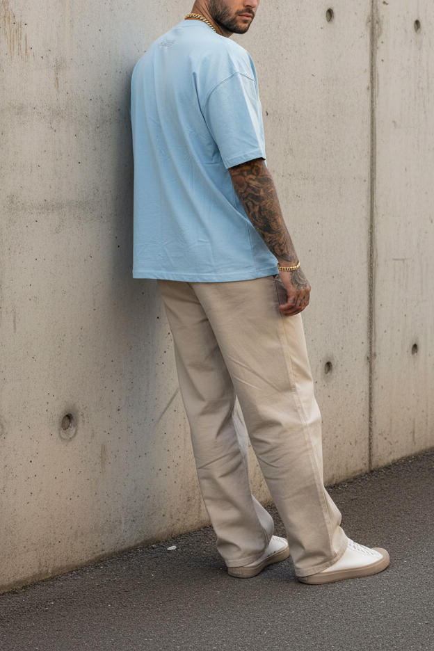 Basic Oversized T-shirt Με Κέντημα - Γαλάζιο