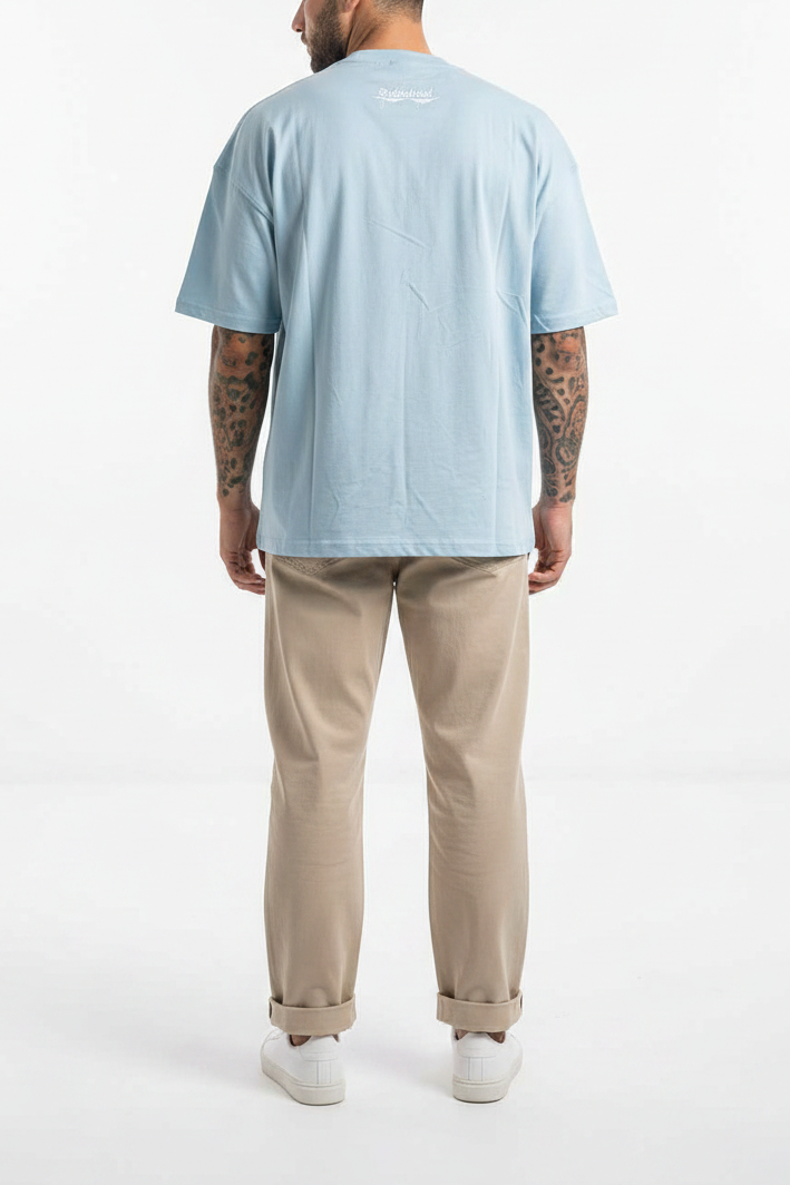 Basic Oversized T-shirt Με Κέντημα - Γαλάζιο