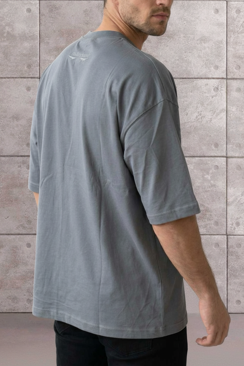 Basic Oversized T-shirt Με Κέντημα - Ανθρακί