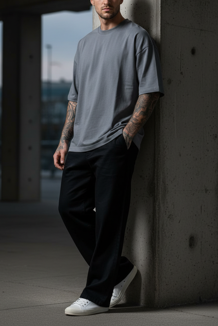 Basic Oversized T-shirt Με Κέντημα - Ανθρακί