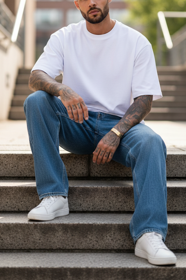 Basic Oversized T-shirt Με Κέντημα - Λευκό