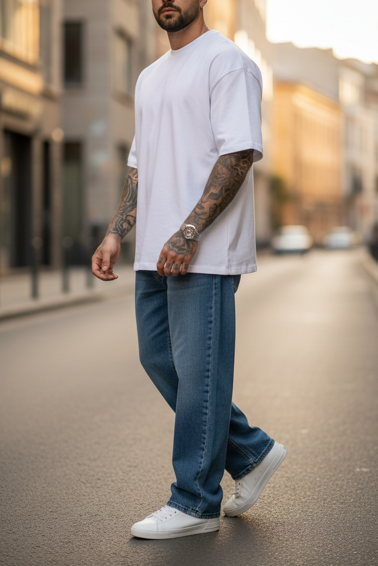 Basic Oversized T-shirt Με Κέντημα - Λευκό