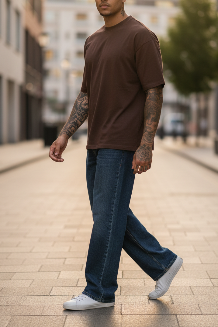 Basic Oversized T-shirt Με Κέντημα - Καφέ