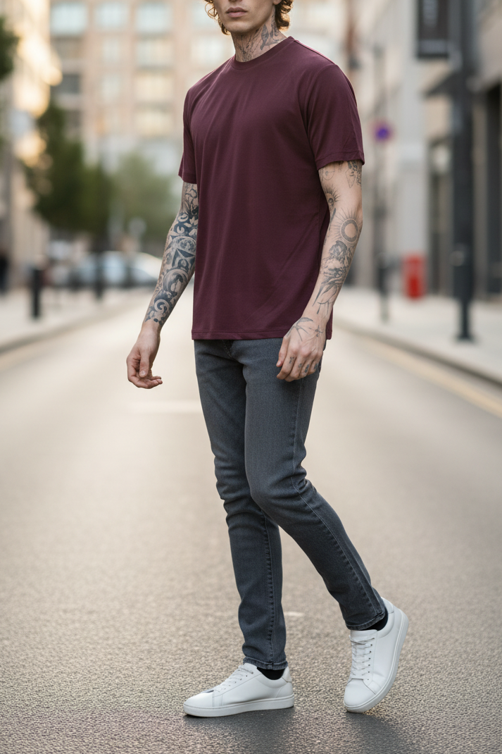 Modal Suprem T-Shirt Κανονικής Γραμμής – Μπορντό