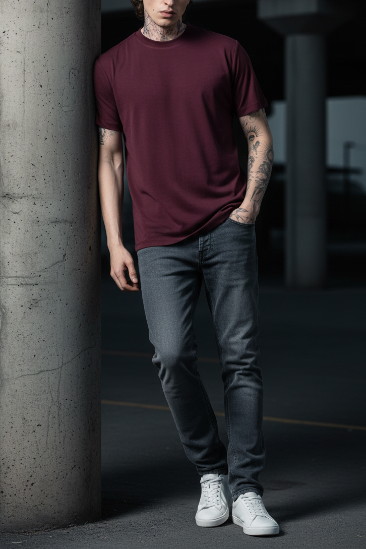 Modal Suprem T-Shirt Κανονικής Γραμμής – Μπορντό
