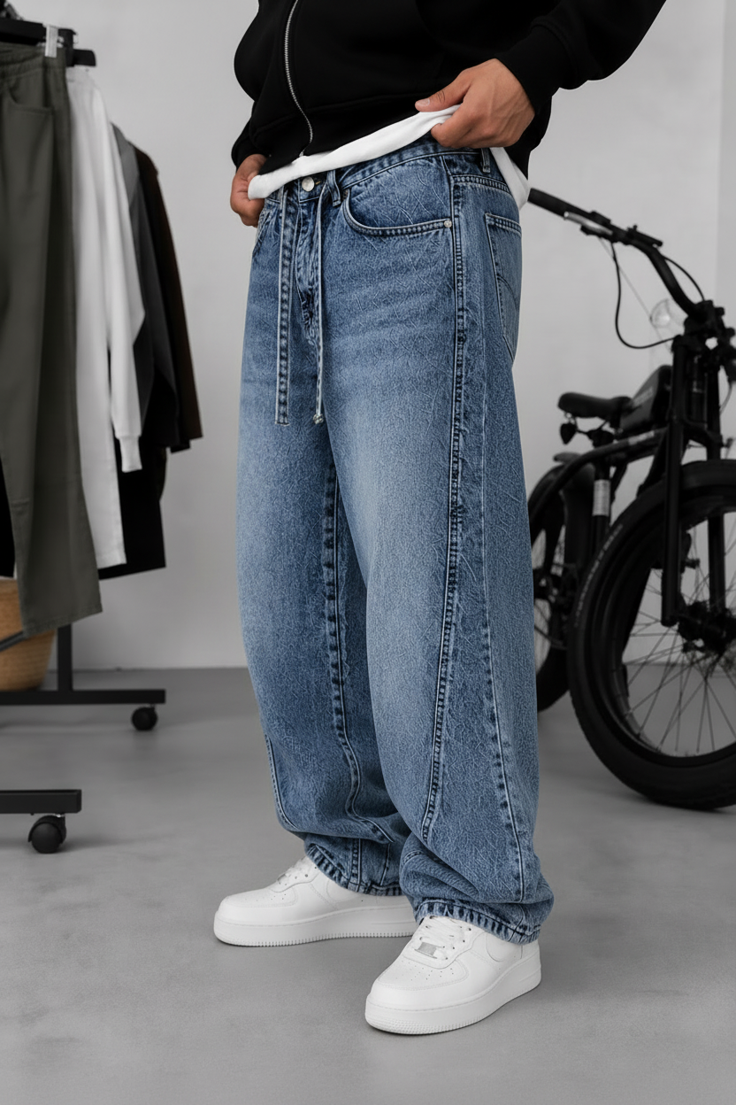 Παντελόνι Denim Urban Relax Baggy Studio – Ξεβαμμένο  Μπλε-Γαλάζιο