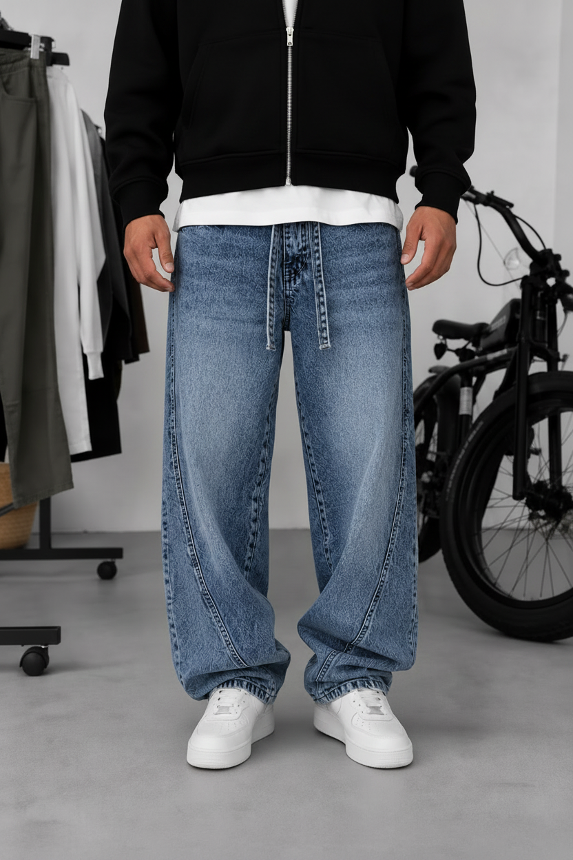 Παντελόνι Denim Urban Relax Baggy Studio – Ξεβαμμένο  Μπλε-Γαλάζιο