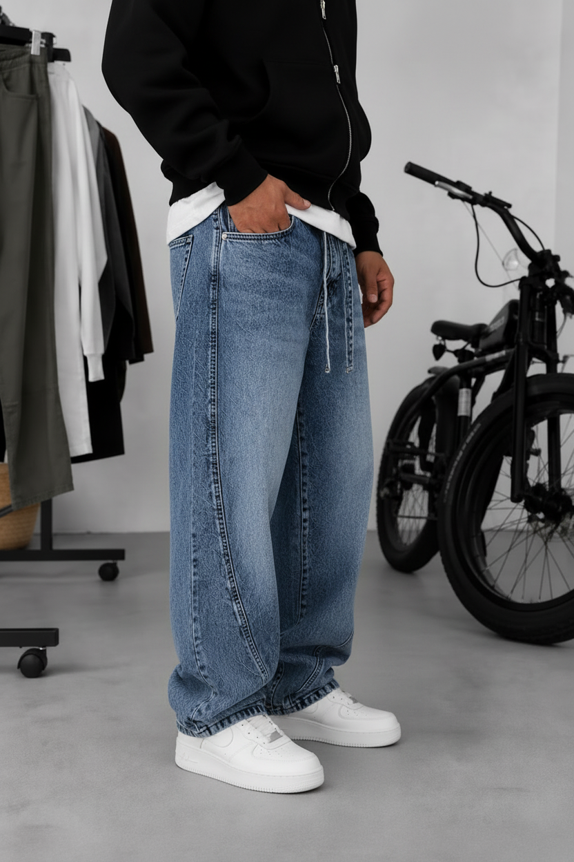 Παντελόνι Denim Urban Relax Baggy Studio – Ξεβαμμένο  Μπλε-Γαλάζιο