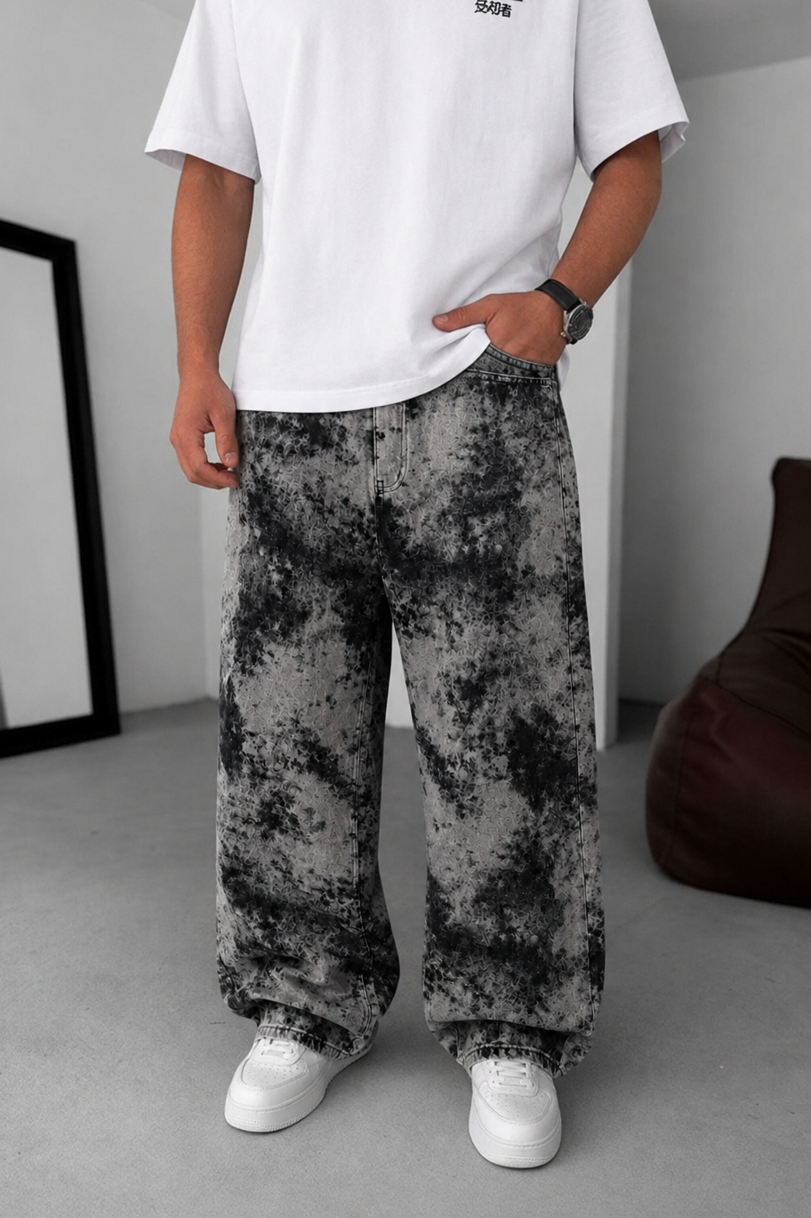 Baggy Relax Jean  Acid Wash - Ξεβαμμένο Μπλε Γκρι