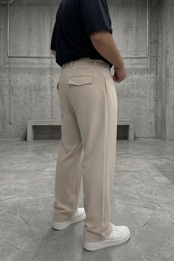 Παντελόνι Premium Viscose-Blend Baggy Drawstring Studio –  Μπεζ-Εκρού