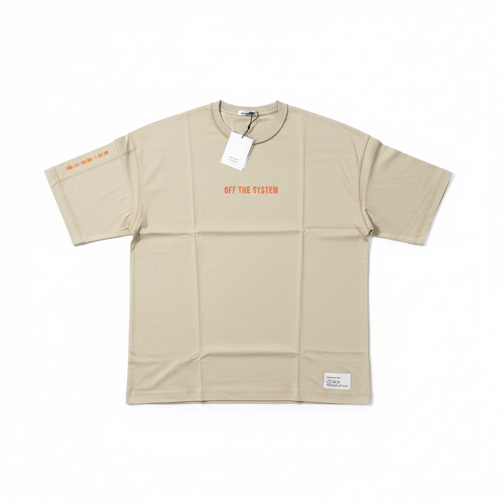 Oversized T-Shirt με Τύπωμα  off the system – Μπεζ